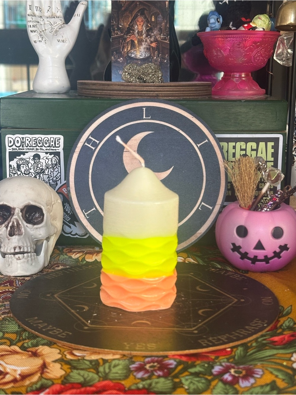 Candy Corn Wavy Pillar Candle